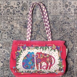 Laurel Burch Canvas Red Pink and Purple Kitty Tote